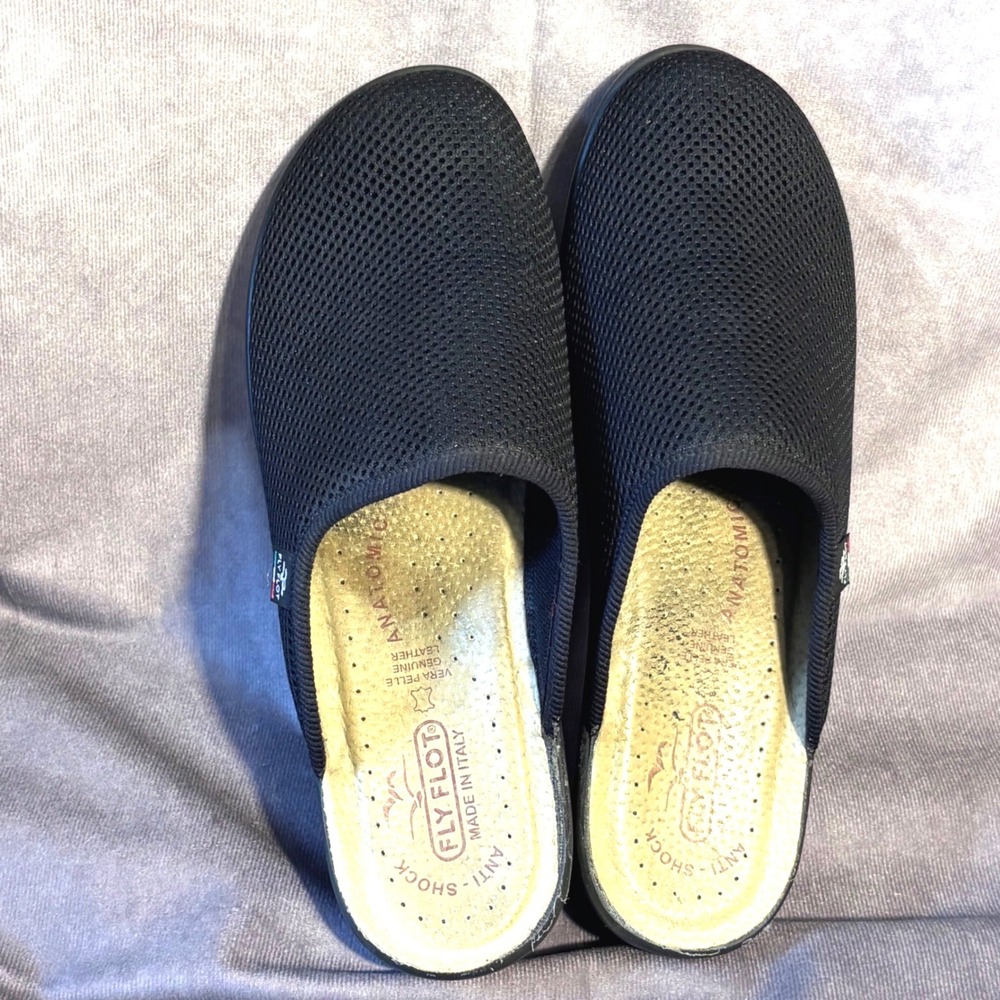 Fly Flot Black Mesh Anatomic Clogs Italy Mules Women 41 EU 9.5 US